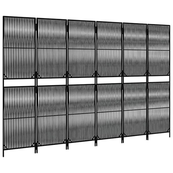Paravent separator för rum, väggavdelare, 6 paneler i svart flätad resin och stål DEC031135 Svart
