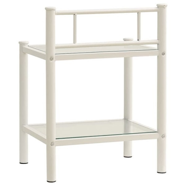 2 kpl yöpöytiä hyllyllä 45 x 34,5 x 60,5 cm valkoista metallia ja lasia DEC035049 Vit