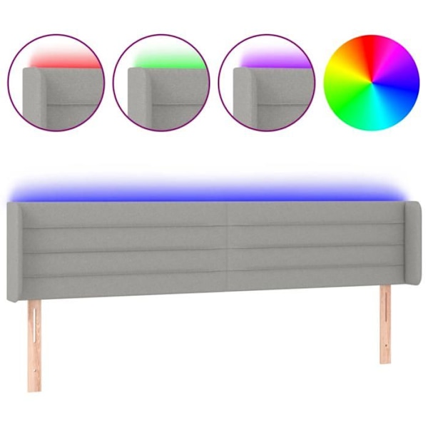 Hovedgærde - Ikke specificeret - 163x16x78/88 cm - Lysegråt stof - Farvet LED - Moderne design Ljusgrått