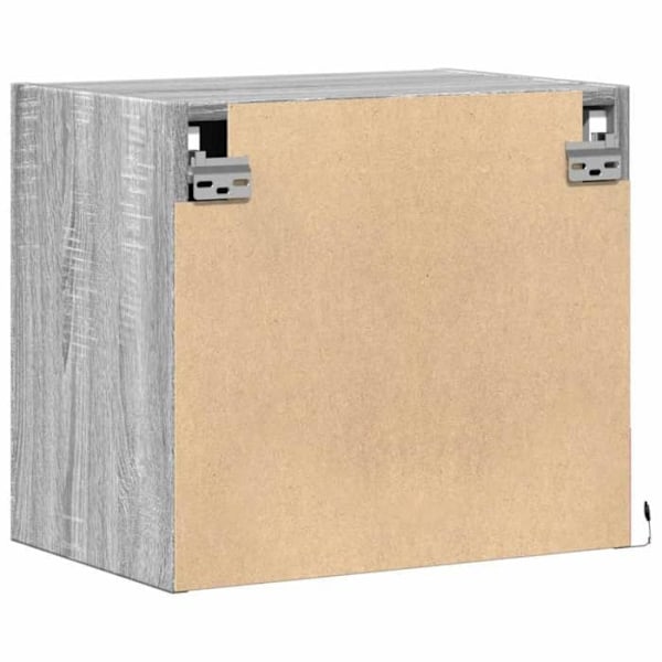 Væghængt natbord med LED-lys og skab med dør 45 x 31 x 40,5 cm i gråt ingeniørtræ DEC034215 kastanj