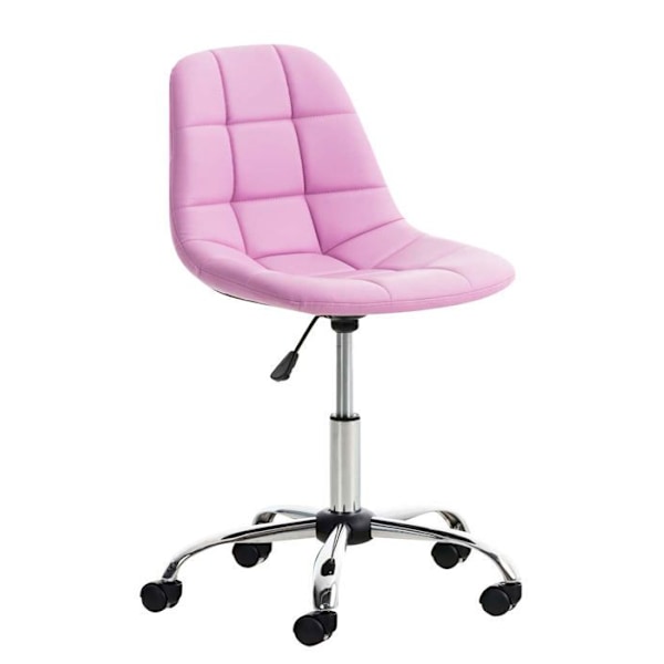 Rosa PVC og krom metal justerbar højde kontorstol taburet med hjul 10_0002491 Metall