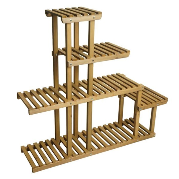 växthylla i trappform, blomstödsställ, 5 hyllor, 95 x 105 x 25 cm, utomhus, furu, brun, 04_0008697 kastanj
