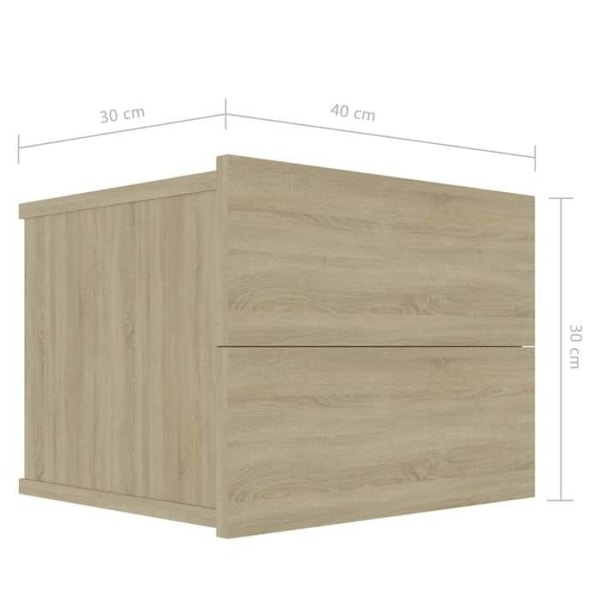 Væghængt natbord med to skuffer 40 x 30 x 30 cm ingenieurtræ egeskærm DEC033818 kastanj