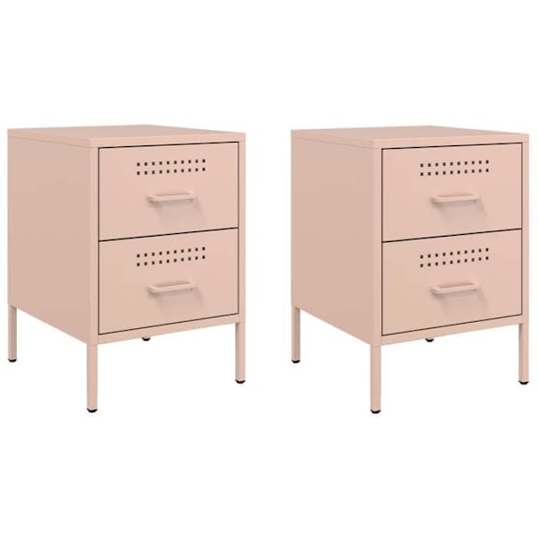 Set med 2 sängbord med två lådor 36 x 39 x 50,5 cm rosa stål DEC035632 Rosa