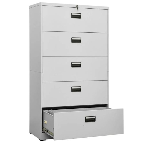 Caisson à tiroirs meuble de bureau armoire à dossiers 5 tiroirs 90 x 46 x 164 cm i grått stål DEC024545 Grå