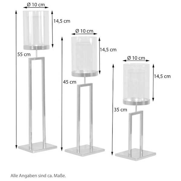 Set med 3 moderna ljusstakar i kromat metall – Med klart skyddsglas DEC050043 Metall