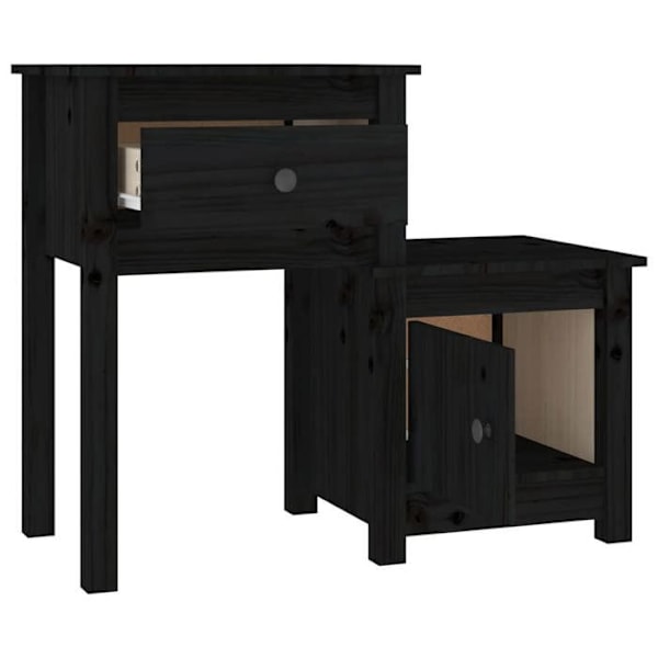 Sæt af 2 natborde med skuffe og rum med dør 79,5 x 38 x 65,5 cm sort massiv fyrretræ DEC035610 kastanj