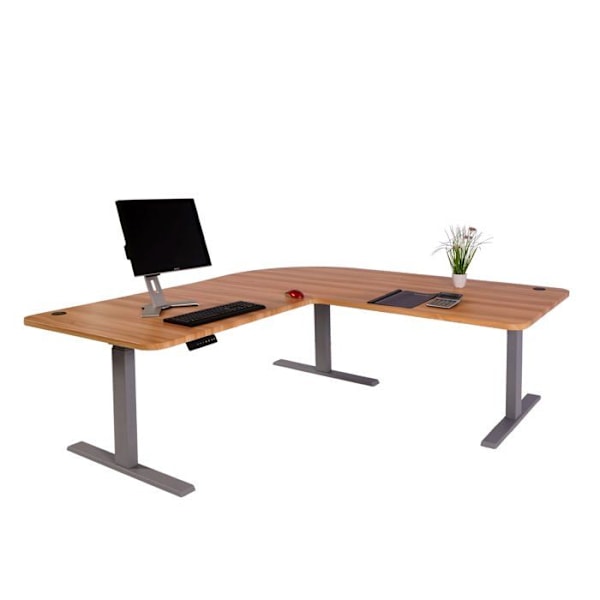 Hjørne skrivebord elektrisk højdejusterbart 178 x 178 cm HDF farve eg, ben i grå stål 04_0006018 Grå