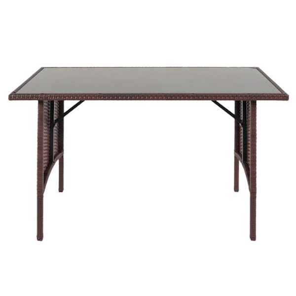 Ruskea polyrottinkinen puutarhapöytä, lasinen pöytälevy 112x60 cm 04_0008557 kastanj
