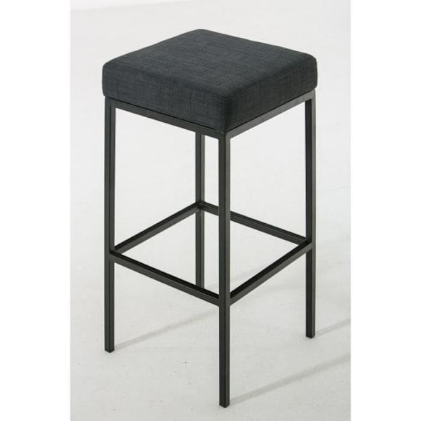 Barstol med fotstöd modern design mörkgrå tyg och matt svart metall