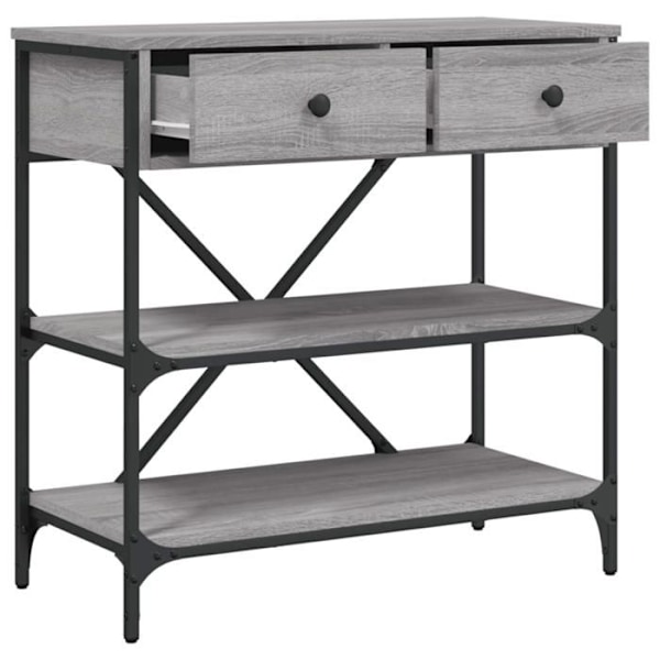 Pöytäkonsoli laatikoilla ja hyllyillä 75 x 34,5 x 75 cm harmaata insinööripuuta ja metallia DEC032244 kastanj