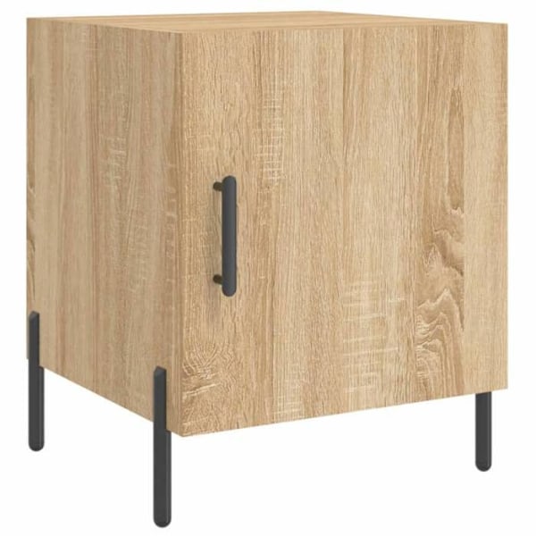 Sæt med 2 natborde med skab med låge 40 x 40 x 50 cm ingeniørtræ i egetræfarve og jern DEC035274 kastanj