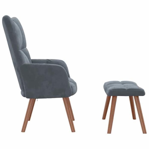 Lounge fåtölj soffa design modernt med fotpall i mörkgrå sammet DEC026523 Grå
