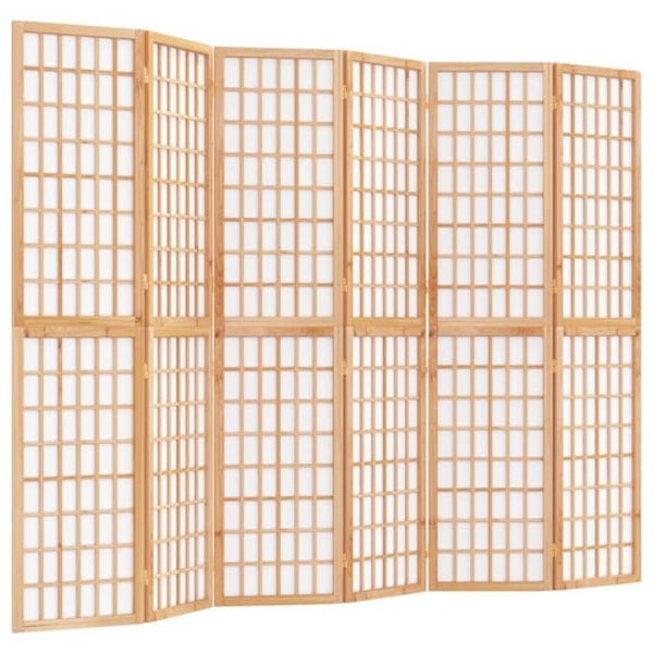 Paravent skillevæg med 6 foldbare paneler 240 x 170 cm, rispapir og træ DEC031184 kastanj