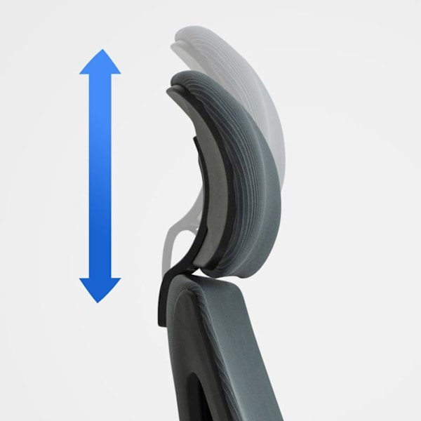 Ergonomisk kontorsstol i grå nät, justerbar höjd och svängbart säte med justerbart nackstöd