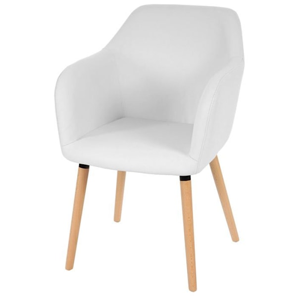 Spisestol til køkken i retro design i hvidt syntetisk materiale med lys træben.