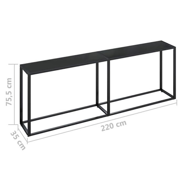Bordkonsolbord 220 x 35 x 75,5 cm hærdet glas og sort stål DEC032138 Svart