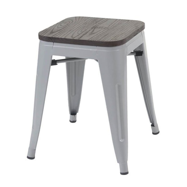 Set av 2 låga barstolar med sittdel i trä, stapelbar i metall, industriell design i grå metall 04_0000500 kastanj