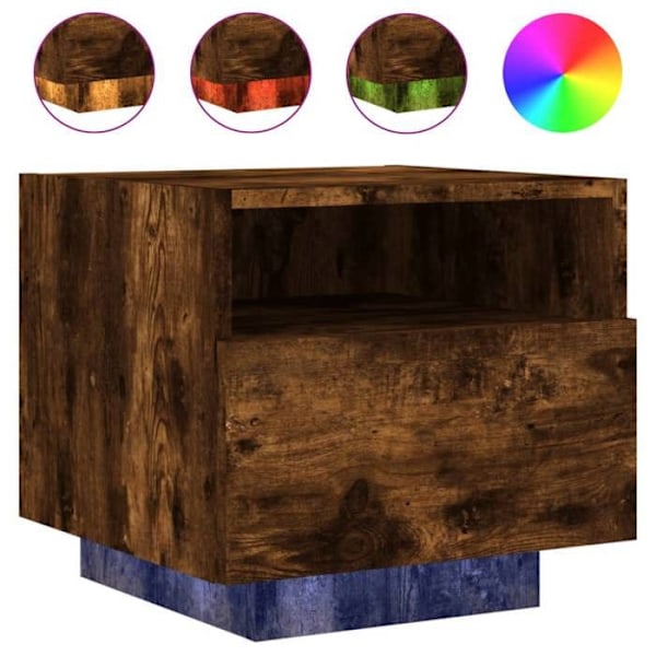 Sæt med 2 natborde med skuffe og RGB LED-lys 40 x 39 x 37 cm i brun ingeniørtræ DEC032827 kastanj