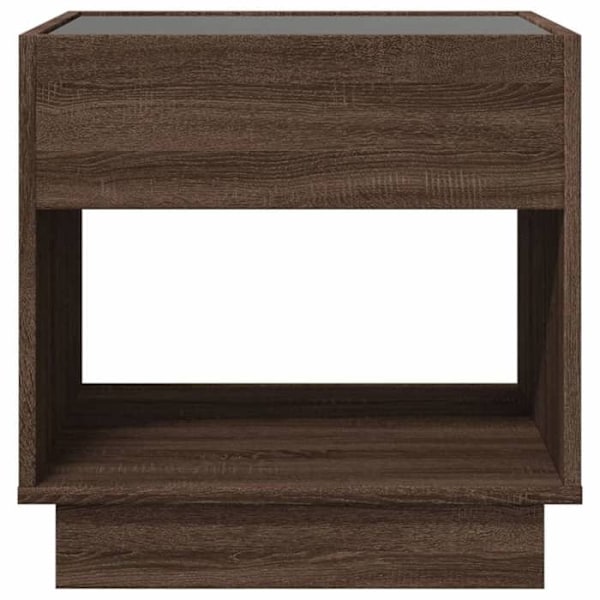 Nattelsbord med LED-lys og åbent rum 50 x 50 x 50 cm, brun ingeniørtræ og glas DEC033142 kastanj