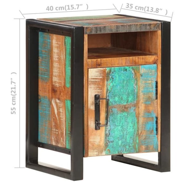 Nattesbord med skab med dør 40 x 35 x 55 cm genbrugstræ farvet med patina DEC033005 kastanj