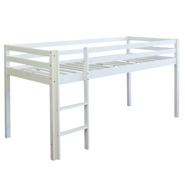 Lyst mezzanin - [MARKE] - 90x200cm - trappe i hvidt træ - sort piratstof