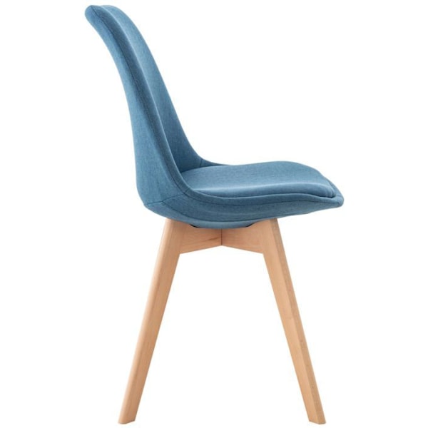 Set med 4 matstolar för kök eller kontor i blått tyg med ben i trä