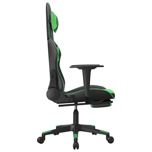 Kontor stol gaming stol med hjul og fodhvilere i sort og grøn PVC DEC025803 Svart