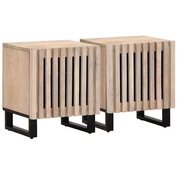 2 kpl yöpöytiä ovikompartimentilla 40 x 34 x 46 cm valkaistu mango-puu ja teräs DEC034797 Vit