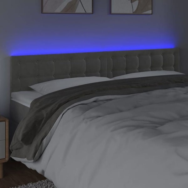 Sänkyyn tarkoitettu seinävarustus LED-valolla 160 x 5 x 78/88 vaaleanharmaata samettia makuuhuoneen huonekalu