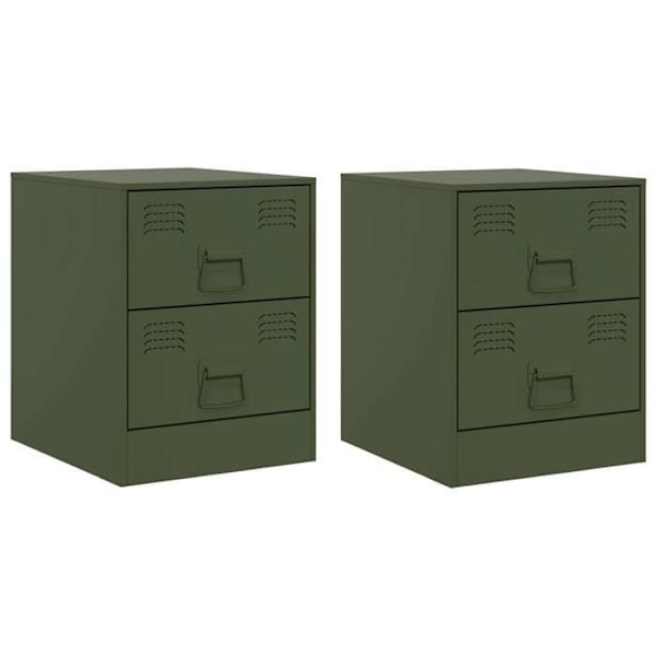 Set med 2 sängbord med två lådor 34,5 x 39 x 44 cm grön metall DEC035755 Grön
