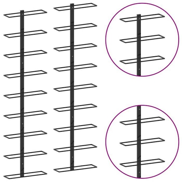 Set med 2 moderna väggmonterade flaskförvaring för 18 flaskor i svart metall DEC024409 Svart