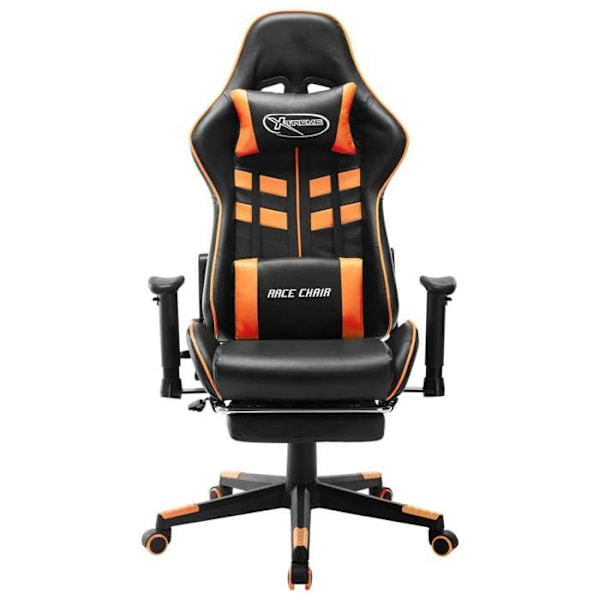 Kontorstol gaming med hjul og fodstøtte i sort og orange PVC DEC025783 Svart