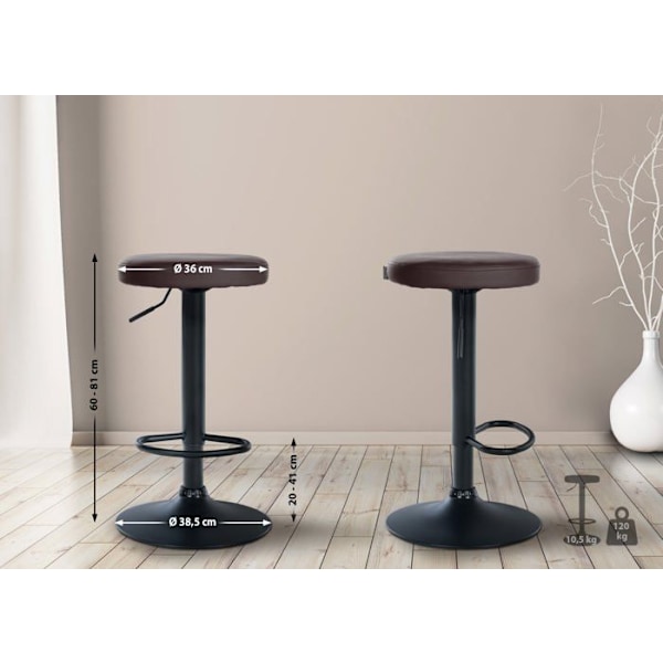 Barstole - Décoshop26 - TDB10684 - Sæt med 2 - Højdejusterbar - Moderne design kastanj