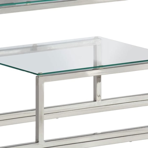 Konsolbord 110 x 35 x 70 cm i rustfrit stål i sølv og hærdet glas DEC031333 Silver