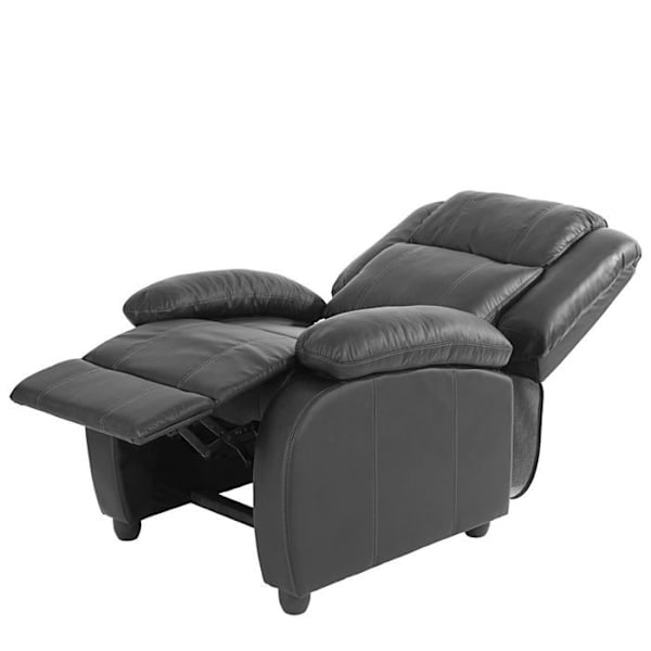 Recliner sofa med fodskammel og armlæn i sort syntetisk materiale