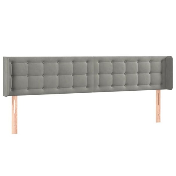 Hovedgærde til soveværelse, polstret sengemøbel med sidekant 203 x 16 x 78/88 cm, lys grå fløjl.