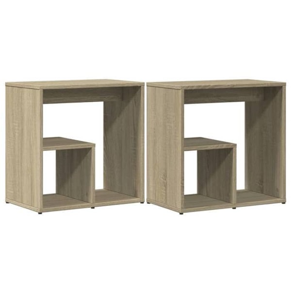 Sæt med 2 sideborde 50 x 30 x 50 cm ingenierietræ farve eg DEC032629 kastanj