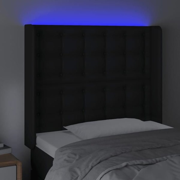 Hovedgærde til seng til soveværelse møbel med LED 103 x 16 x 118/128 syntetisk sort