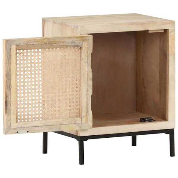Nattesbord med skab med dør 40 x 30 x 50 cm mango træ og rattan DEC032930 kastanj