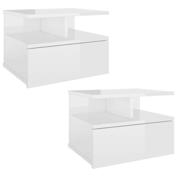 Sæt med 2 væghængte natborde 40 x 31 x 27 cm med skuffe og hylde i hvidt ingeniørtræ DEC036003 Vit