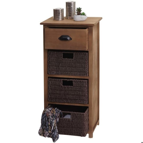 Kommode med skuffe og 3 opbevaringskurve 83x40x29 cm mørkebrun 04_0006506 kastanj
