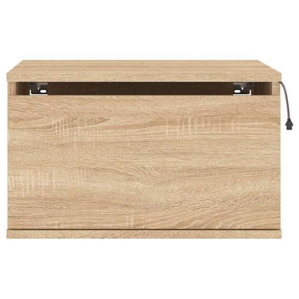Set med 2 väggmonterade sängbord 50 x 36 x 30 cm med LED-lampor i ingenjörsträ, färg ek DEC036151 kastanj