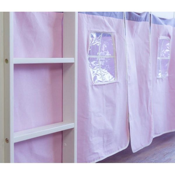 Lit mezzanine enfant - LIT06123 - Hvid - 90x200cm - Trappe i træ - Rosa lærred Lackad vit