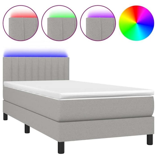 LED-sengramme med sengegavl madras 90x190cm lysegrå stof TDL0209484 Grå