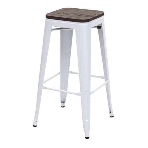 Sæt af 4 barstole med sæde i træ, ramme i hvid metal, industriel design, stapelbare 04_0007577 Vit