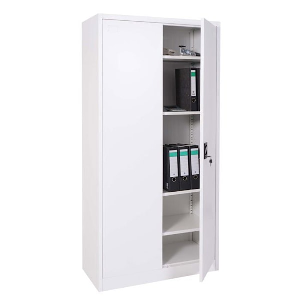 Kontor skab reol med 2 låsbare metal døre hvid 185x90x40cm 04_0001473 Vit