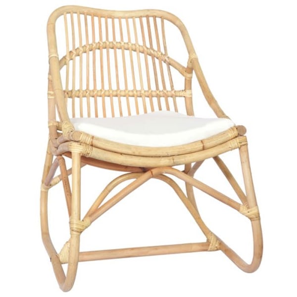 Rustik loungestol i rattan med hvid pude DEC026793 Vit