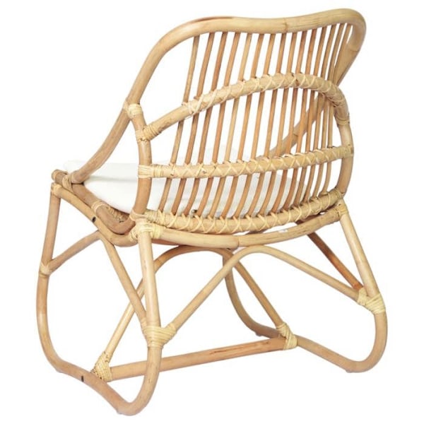 Rustik loungestol i rattan med hvid pude DEC026793 Vit