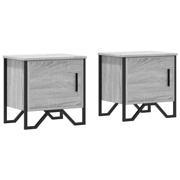 Sæt med 2 natborde med skab med dør 40 x 30 x 40 cm ingenieritræ grå og metal DEC035662 kastanj